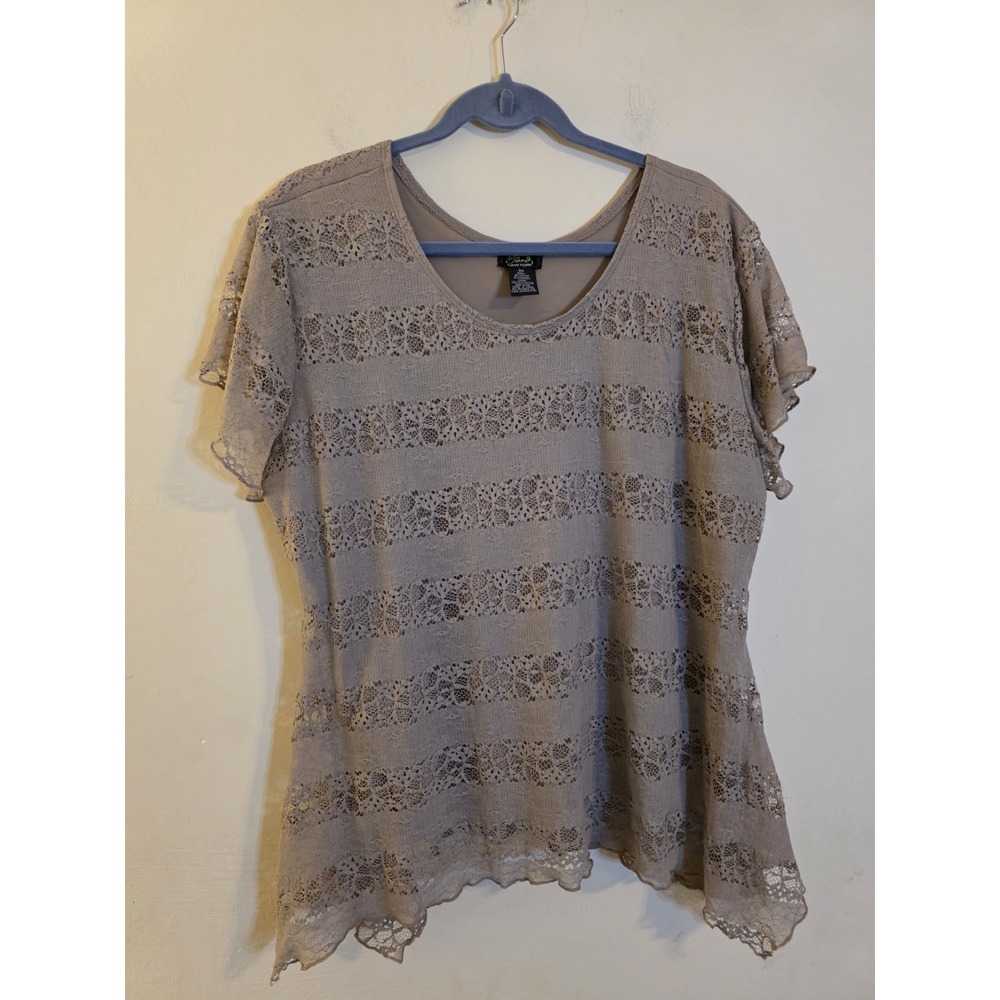 Shannon Ford New York Sz 3X Lace Lined Top Short Sleeve Sharkbite Hem‎ Fairycore